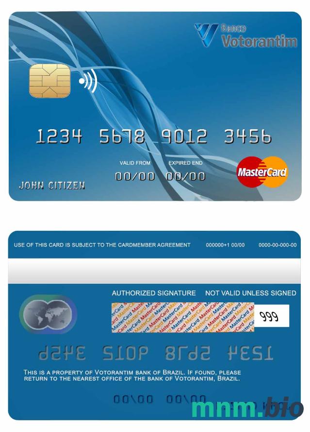 Brazil Votorantim bank przykład karty mastercard w formacie PSD